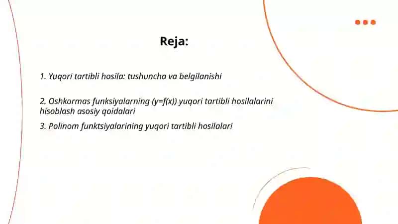 Yuqori tartibli hosilalar 2