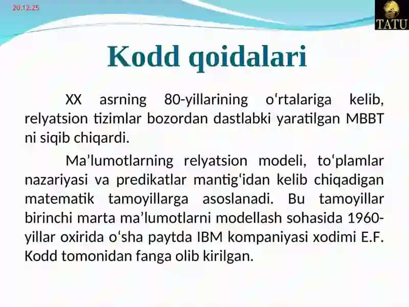 Relyatsion ma’lumot modeli. 2