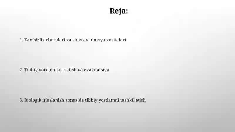 Biologik zararlanish oʻchogʻida tibbiy yordamni tashkillashtirish 2