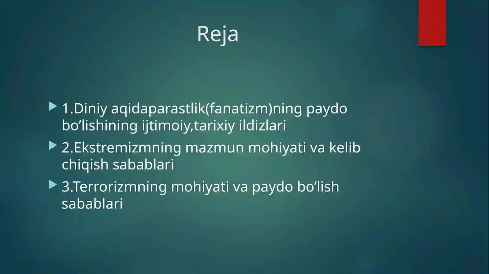 Diniy aqidaparastlik (fanatizm), ekstremizm paydo bo‘lishining ijtimoiy tarixiy zaminlari varivojlanishi 2