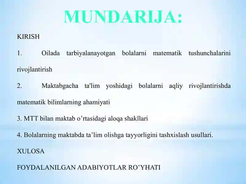BOLALARNING ILK MATEMATIK TUSHUNCHALARINI RIVOJLANTIRISHDA MTT, OILA VA MAKTAB O'RTASIDAGI HAMKORLIK 2