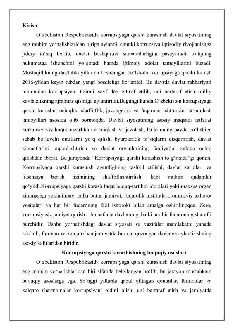 O‘zbekistonda korrupsiyaga qarshi kurashish sohasidagi davlat siyosati va vazifalari 2