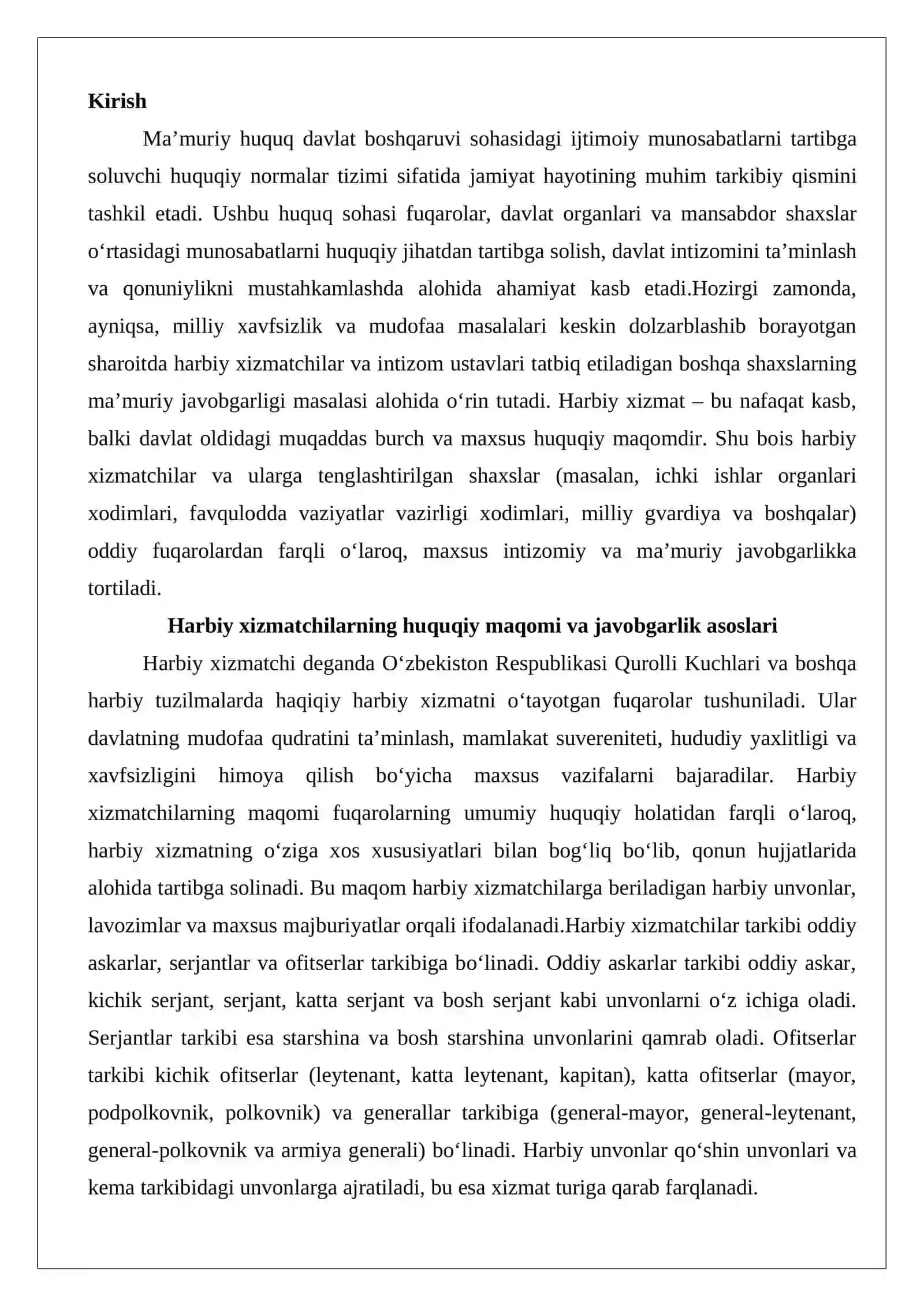 Harbiy xizmatchilar va intizom ustavlari tatbiq etiladigan boshqa shaxslarning javobgarligi 2