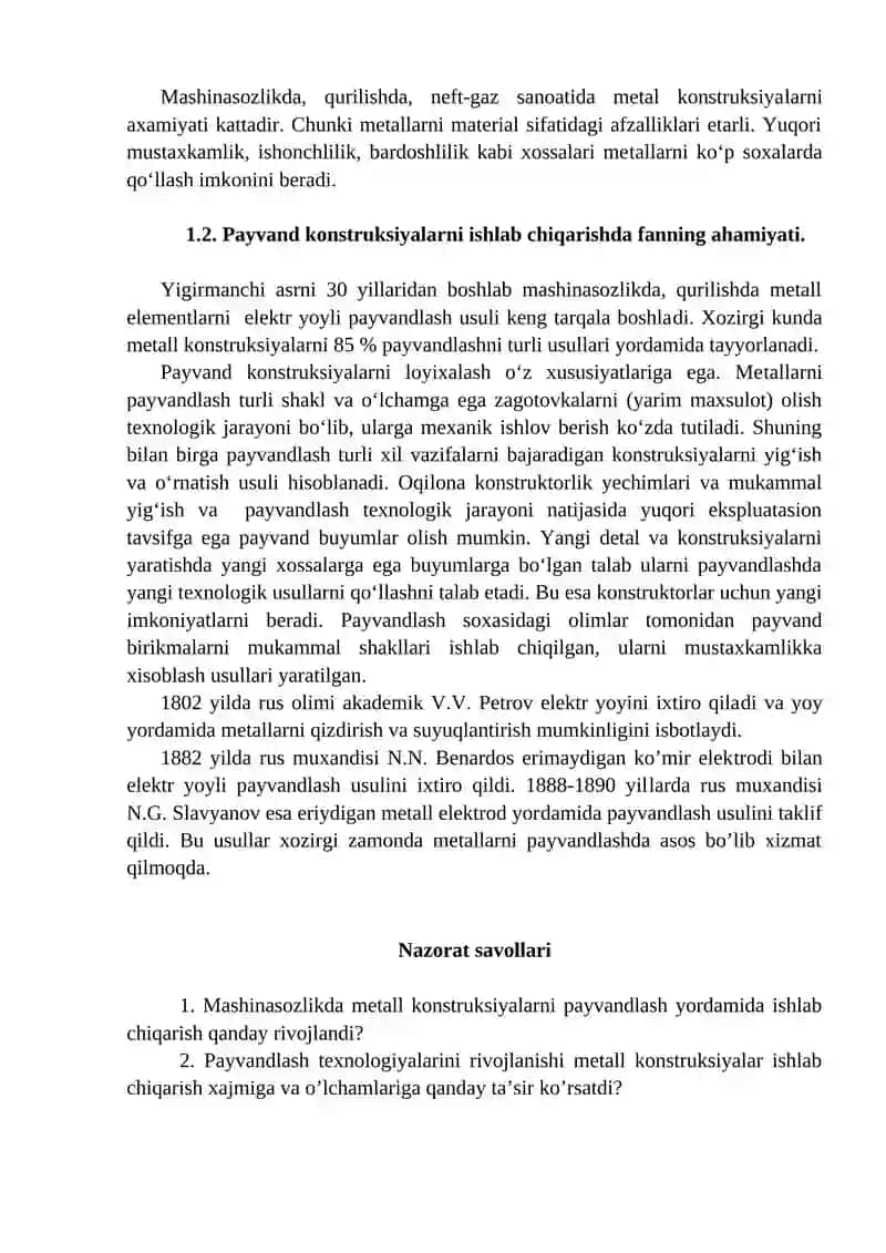 Payvand Konstruksiyalar Tayyorlash Texnologiyasi 2
