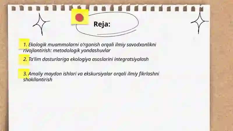 Ekologik muammolarni oʻrganish orqali ilmiy savodxonlikni rivojlantirish yoʻllari 2