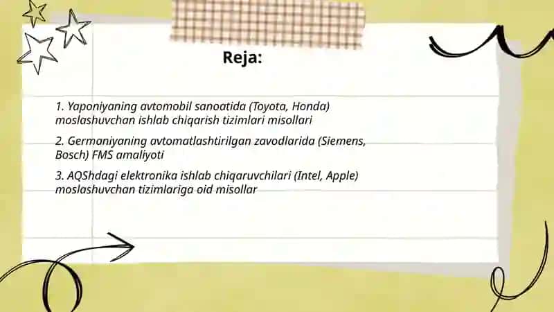 Moslashuvchan ishlab chiqarish tizimlarining xorijiy tajribadan olingan misollari 2