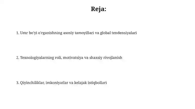 Uzluksiz ta'lim tamoyillari va global tendensiyalar 2