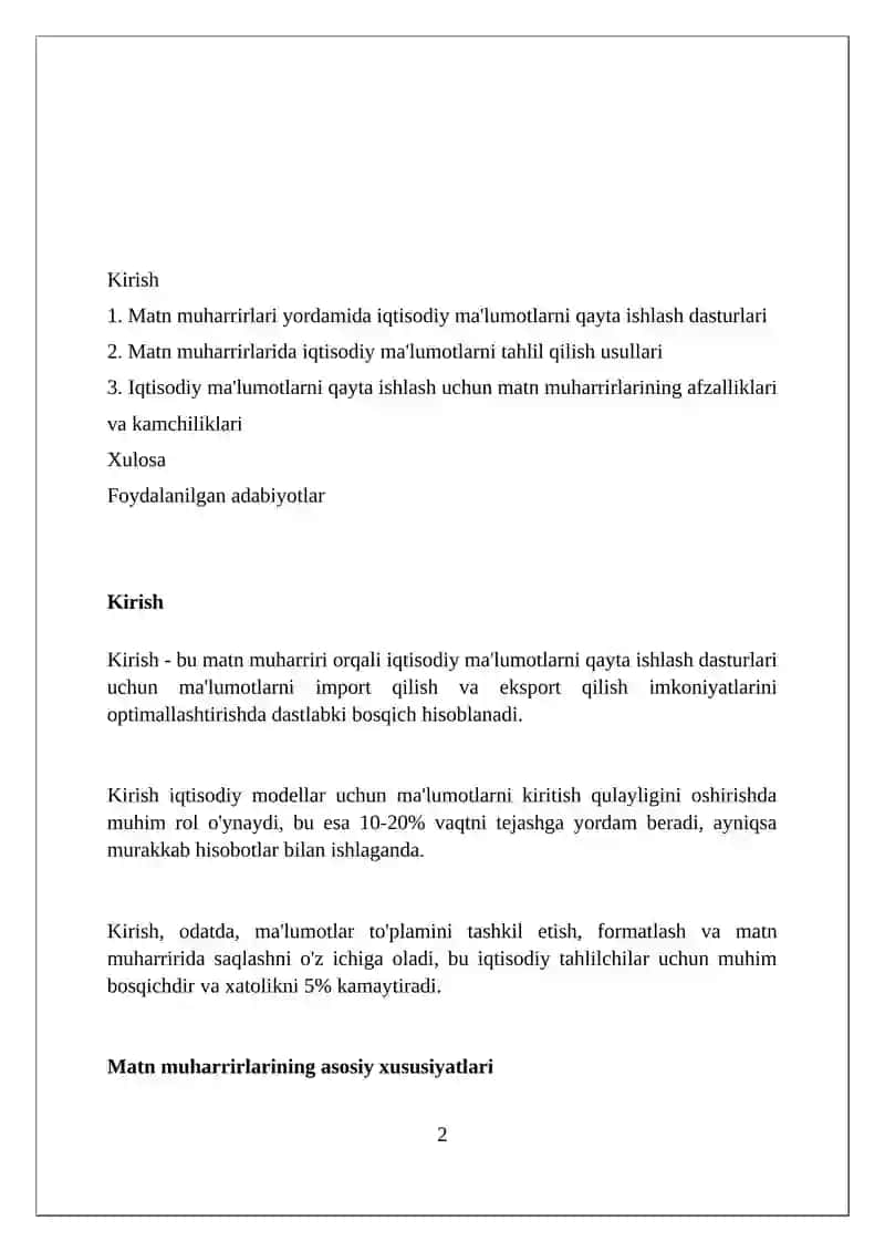 Iqtisodiy axborotlarni matn redaktorlari vositalaridan foydalangan holda qayta ishlash dasturlari 2