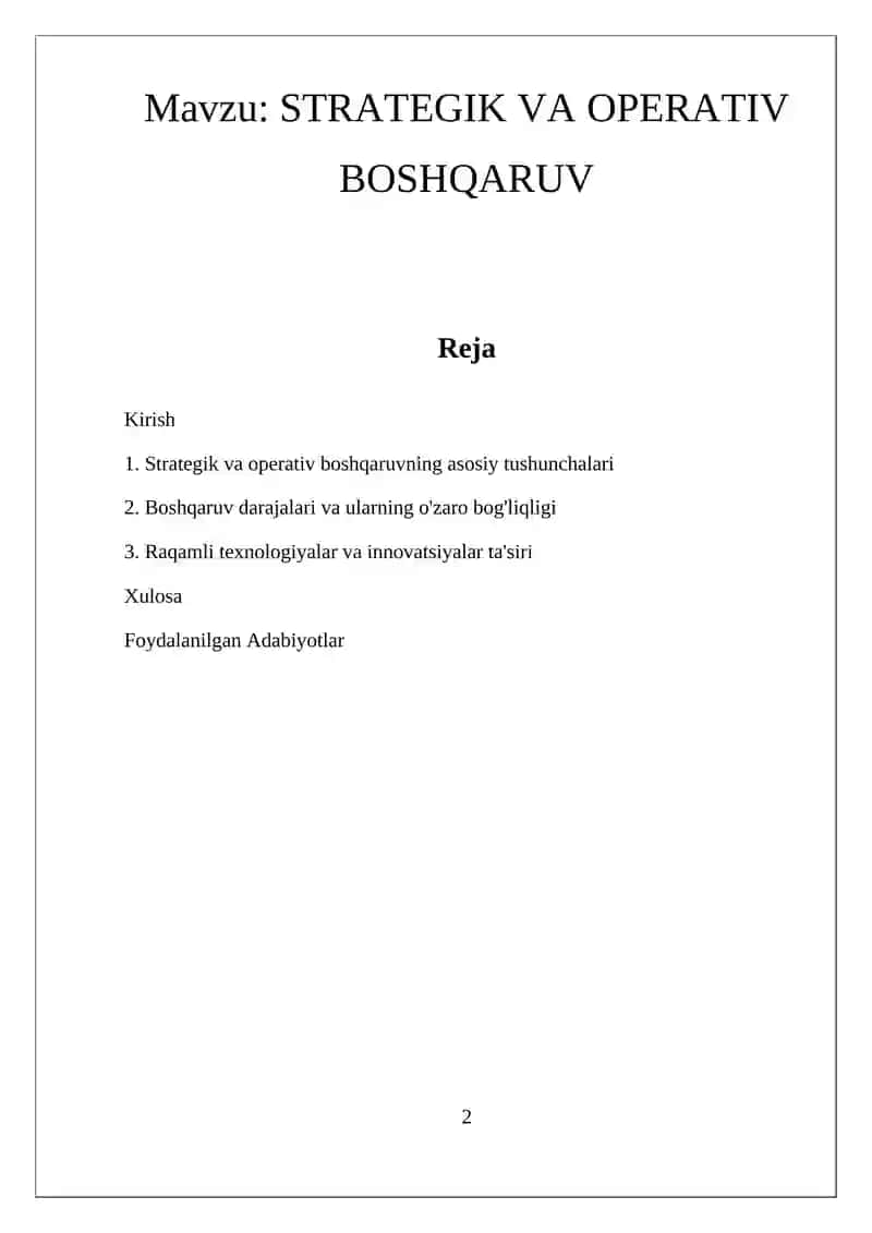 STRATEGIK VA OPERATIV BOSHQARUV 2