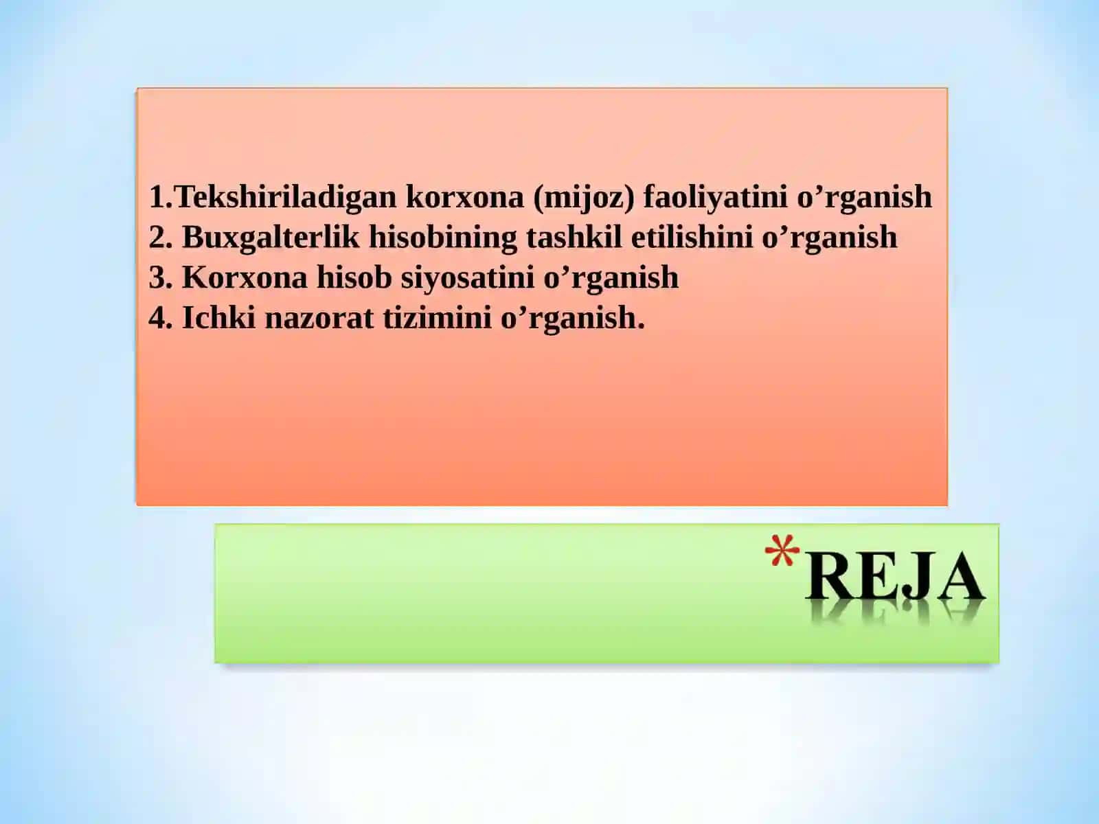 Tekshiriladigan korxona (mijoz) faoliyatini o’rganish 2