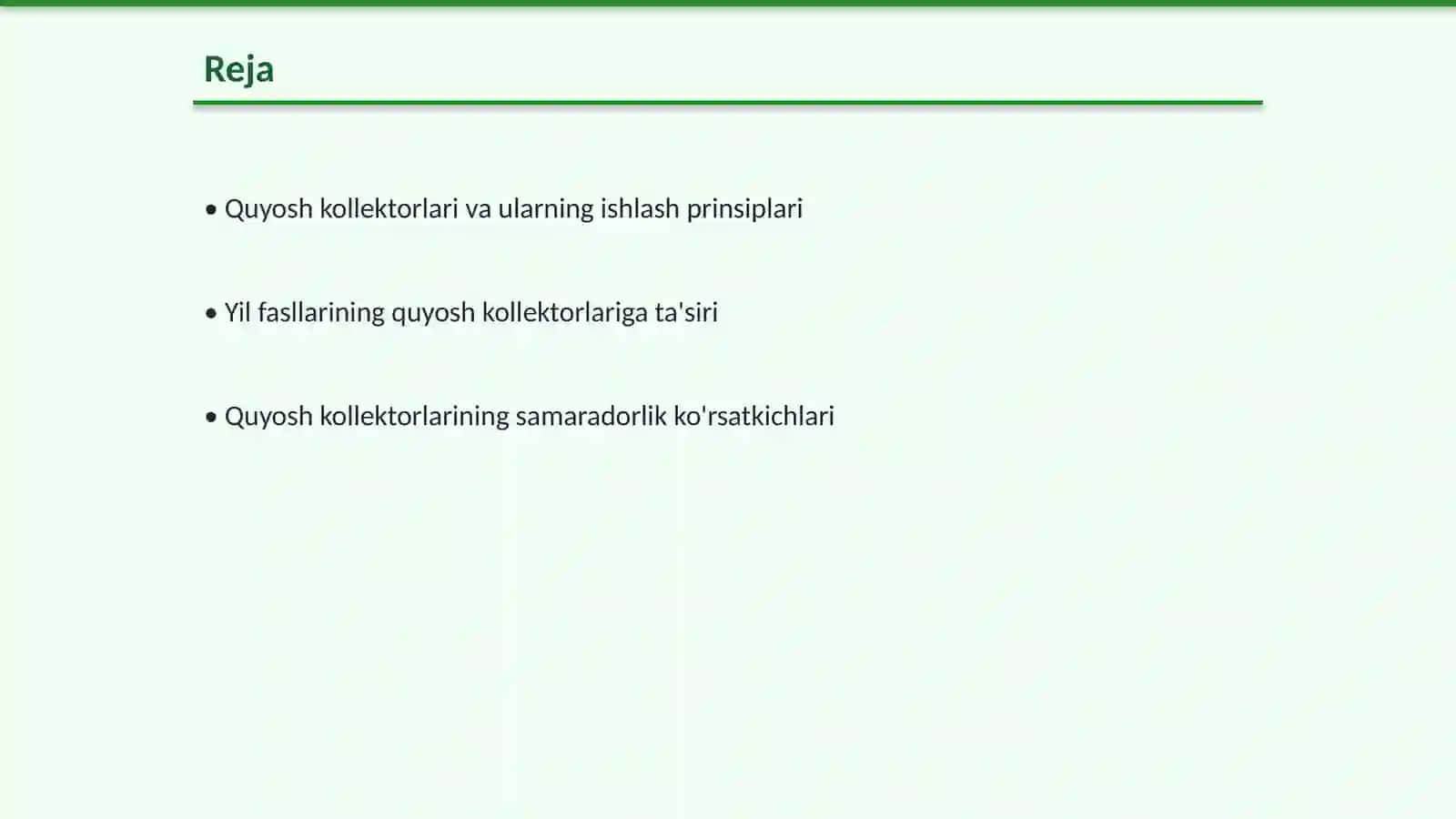 Quyosh kollektorlari samaradorligining yil fasllariga koʻra statistik taqsimoti 2