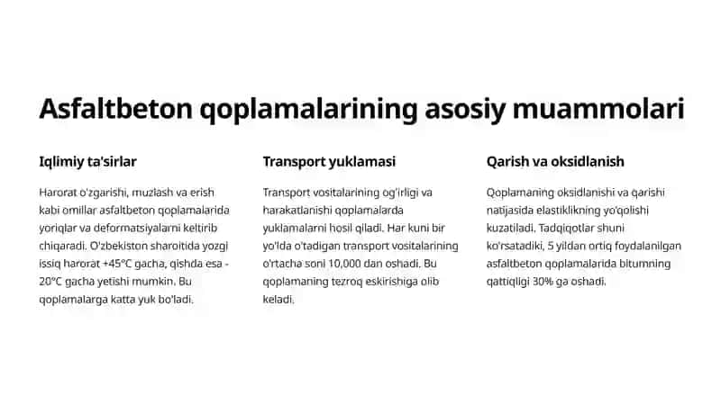 Asfaltbeton qoplamasining xizmat muddatini oshirish uchun maxsus shimdiruvchi tarkib bilan qayta ishlash bo'yicha tavsiyalar 2