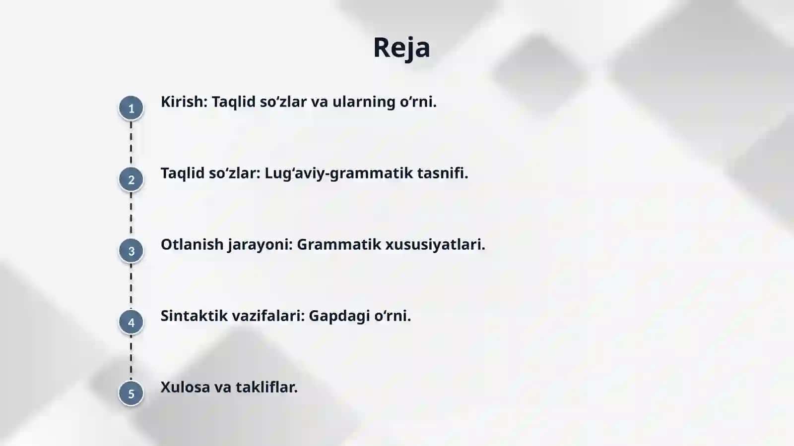 Taqlid so‘zlar. Ularning grammatik xususiyatlari, otlanishi, 2