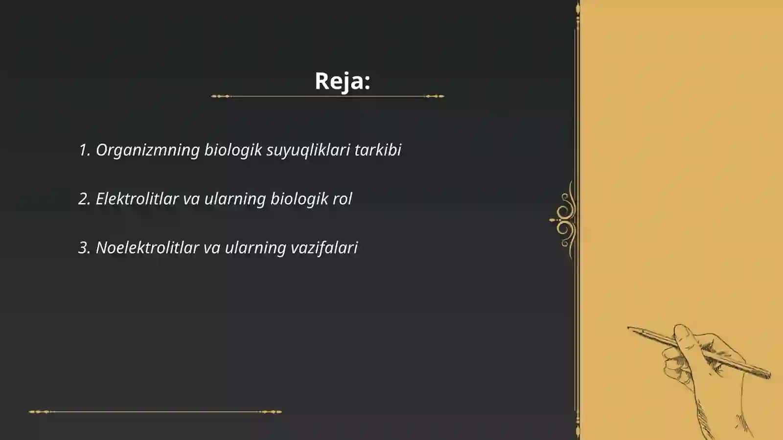 Organizmning biologik suyuqliklari elektrolit va noelektrolitlar eritmalari sifatida 2