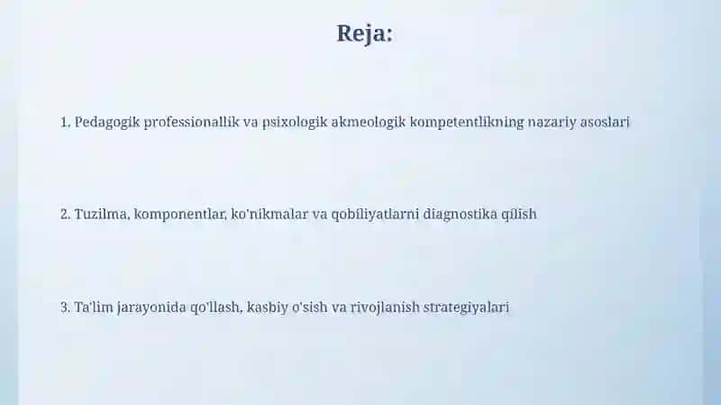 Pedagog professionalizmi va psixologik akmeologik kompetentligi tuzulmasi 2