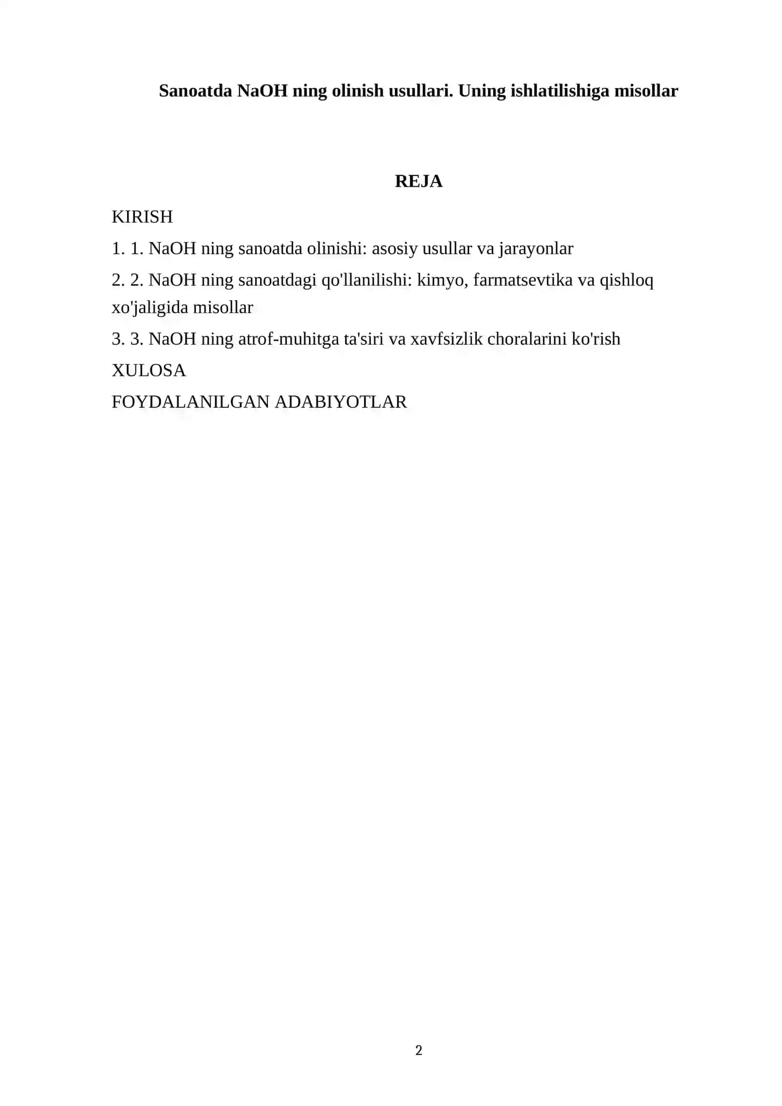 Sanoatda NaOH ning olinish usullari. Uning ishlatilishiga misollar 2