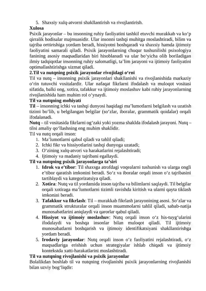 Psixik jarayonlarni shakllanishida tilning ahamiyati 2
