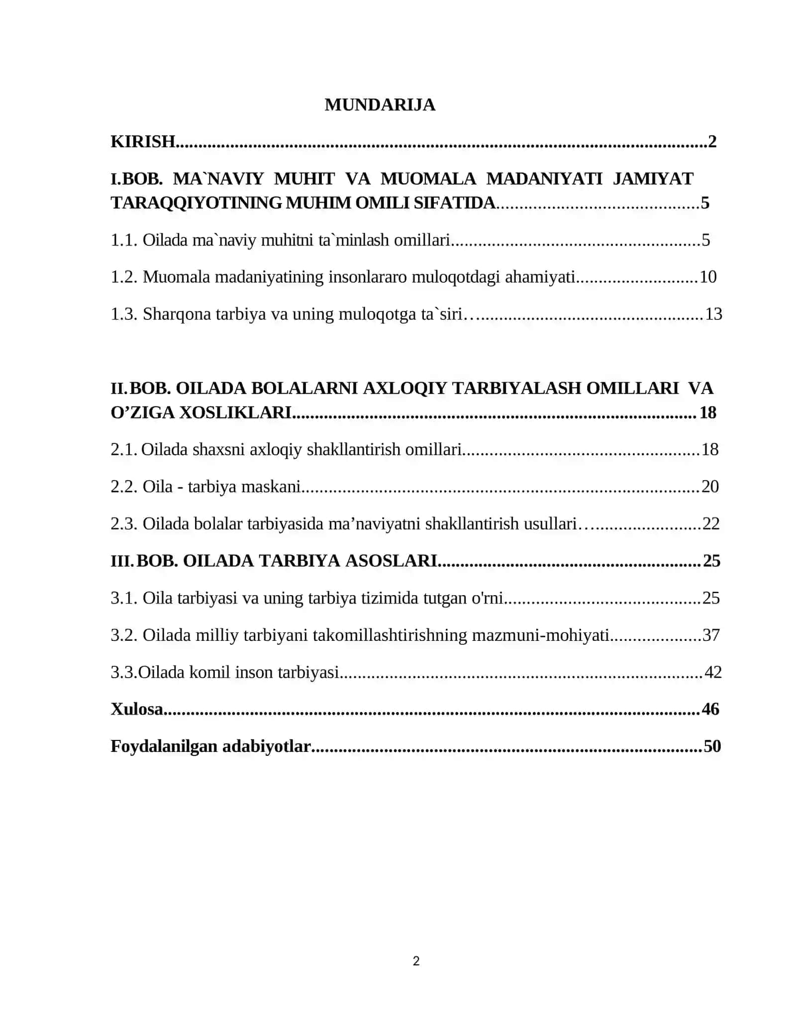 Oilada ma`naviy muhit, muomala madaniyati masalalari 2