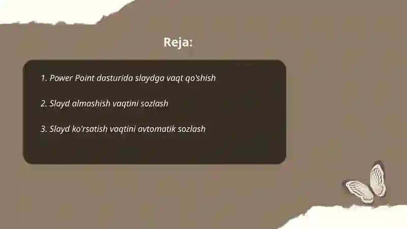 Power Point dasturida slaydga vaqt va ovoz qo'yish 2