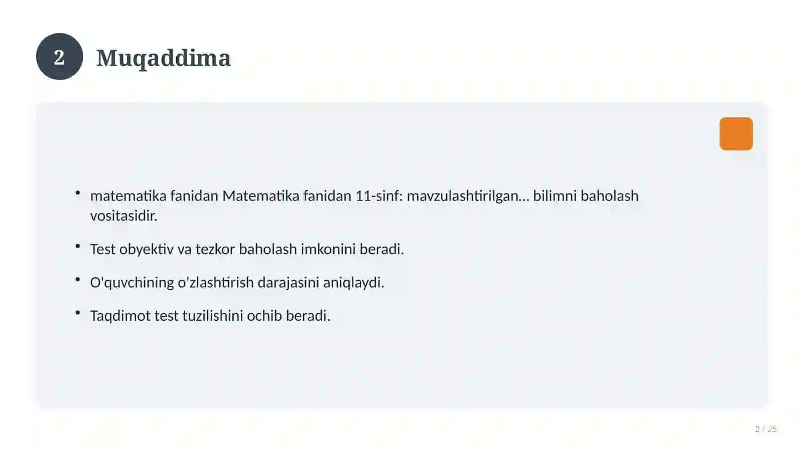 Matematika fanidan 11-sinf: mavzulashtirilgan nazorat ishi va tahlil 2
