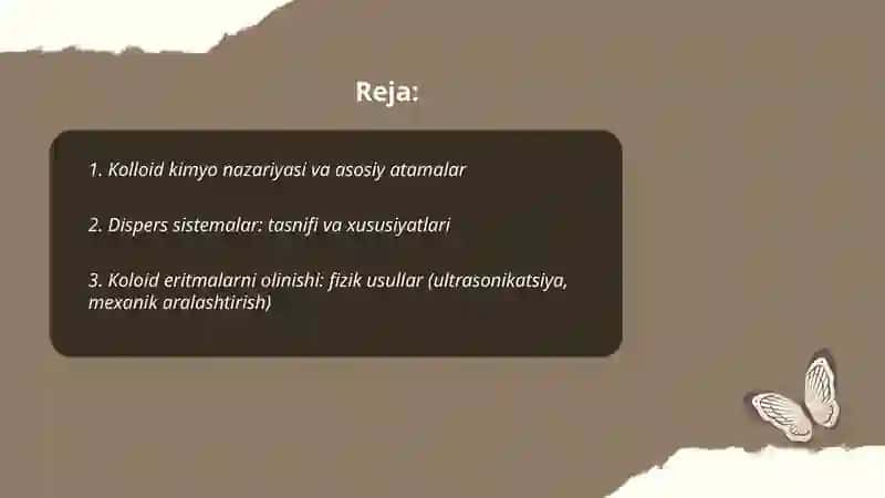 Kolloid kimyo.Dispers sistemalar.Kolloid eritmalarni olinishi va tozalash usullari 2