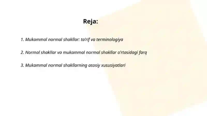 Mukammal normal shakllar: taʼrif va terminologiya 2