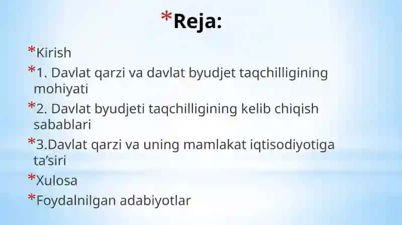 DAVLAT QARZI VA DAVLAT BYUDJET TAQCHILLIGI 2