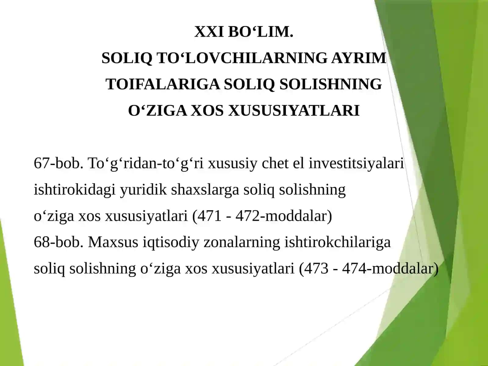 SOLIQ TOʻLOVCHILARNING AYRIM TOIFALARIGA SOLIQ SOLISHNING OʻZIGA XOS XUSUSIYATLARI 2