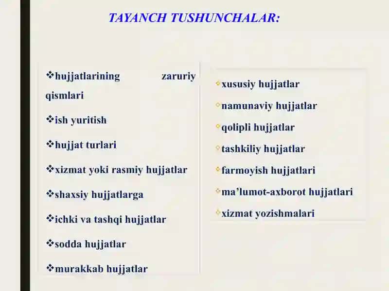 Hujjat turlari va ularning zaruriy qismlari slayd ppt 2