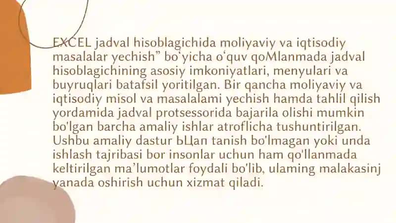 Jadval protsessorida ishlash(Excel ) 2