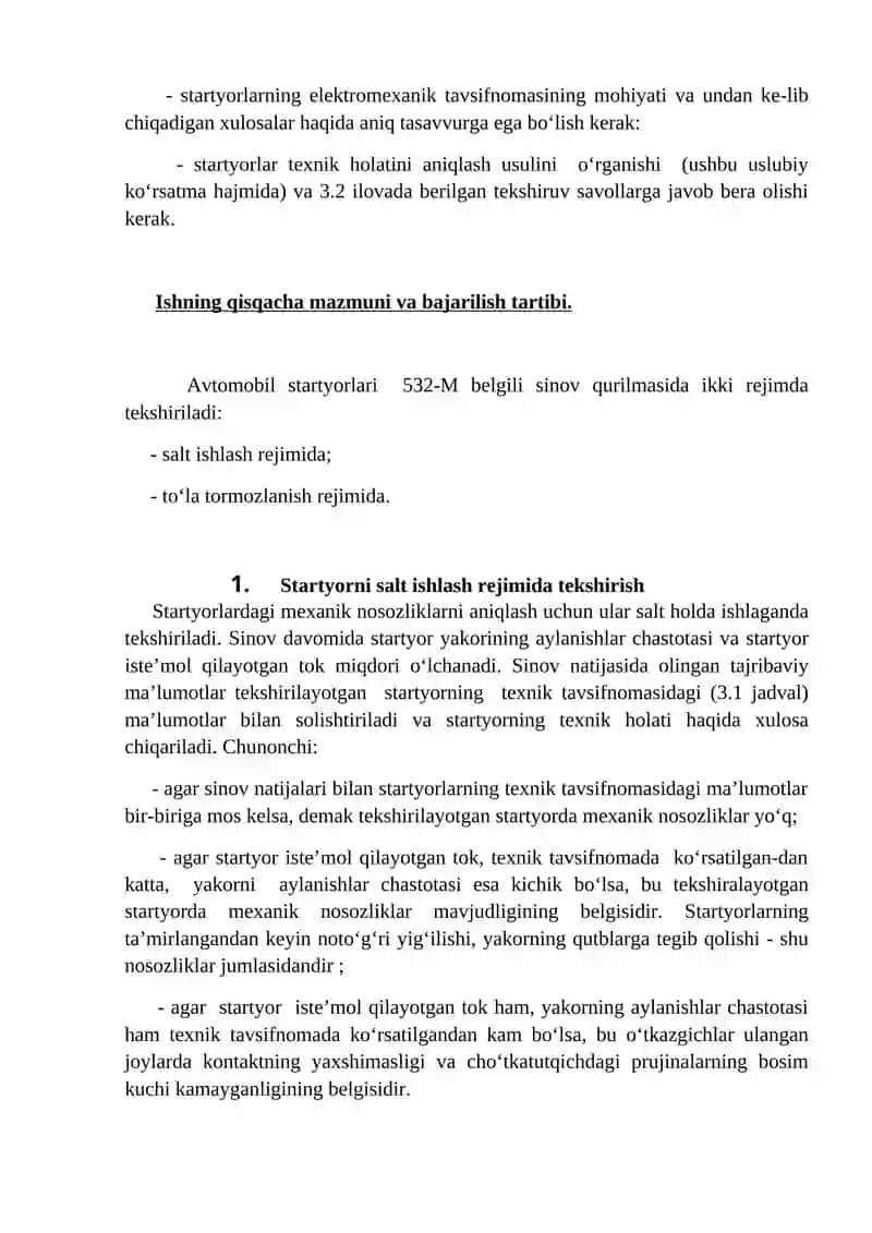 Avtomobil startyorlarini tuzilishi va ishga tayyorlash 2