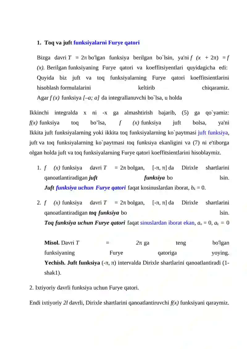 Funksiyalarni Fure qatoriga yoyish 2