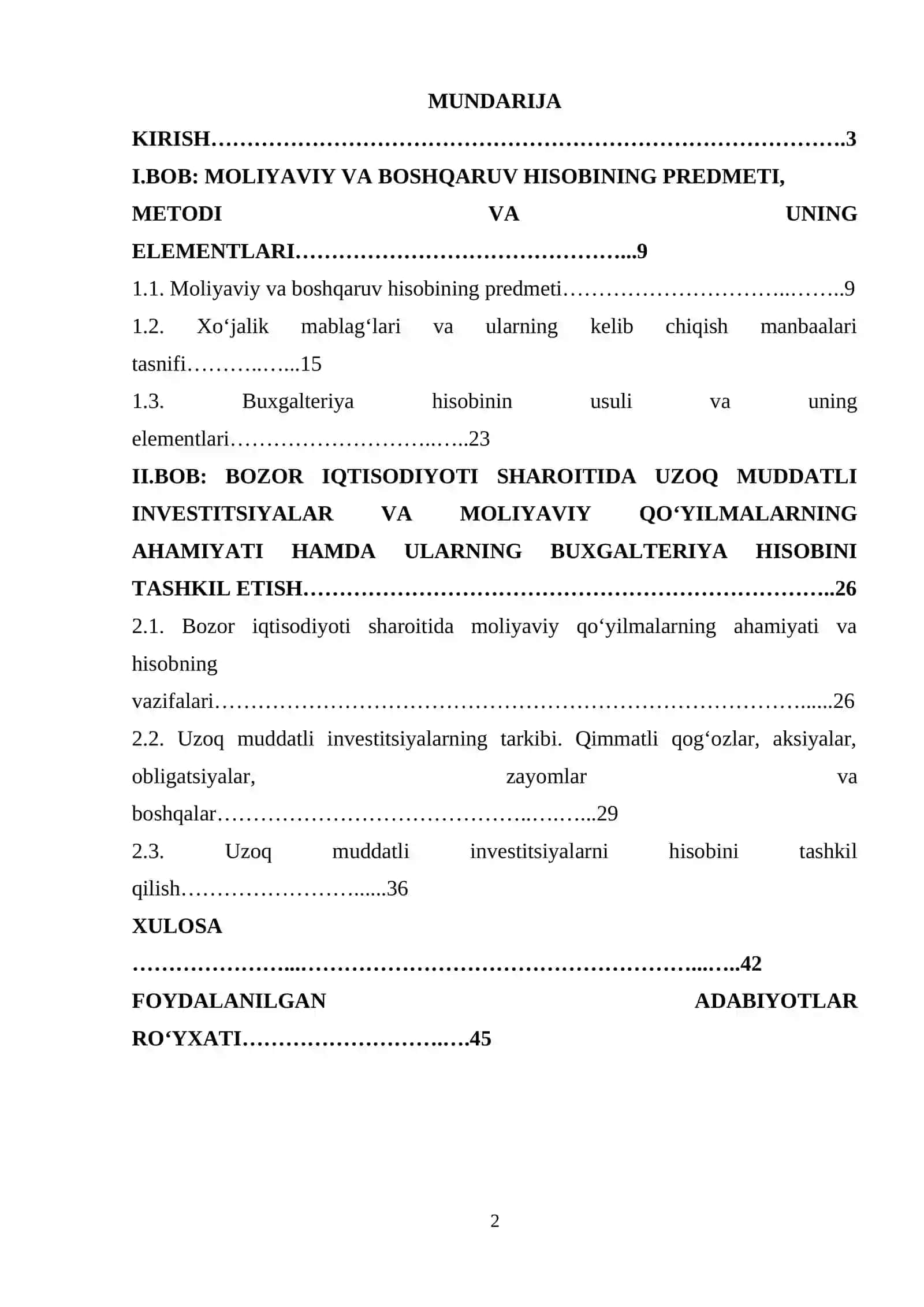 Moliyaviy qo‘yilmalar hisobi (kurs ishi) 2
