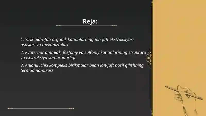 Yirik gidrofob organik kationlarning qo‘llanilishi 2