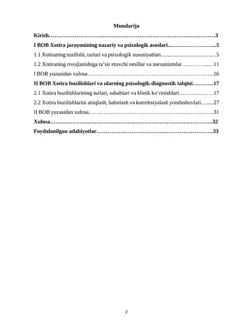 Xotiraning rivojlanishi va buzilishi 2