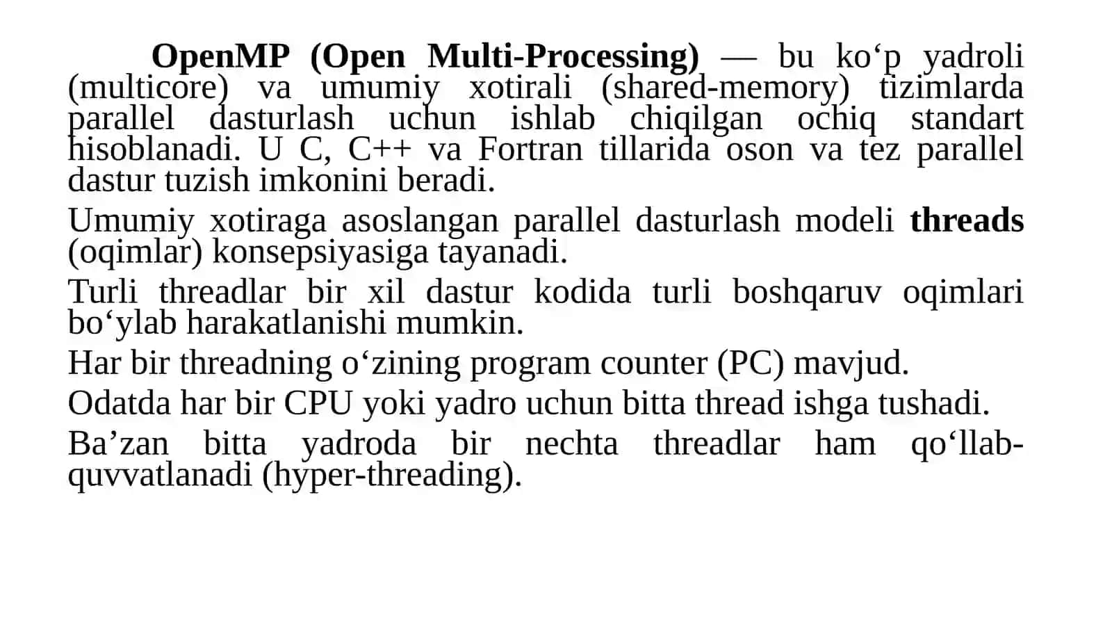 OpenMP standarti, MPI standarti, GPU arxitekturasi va konsepsiyalari 2