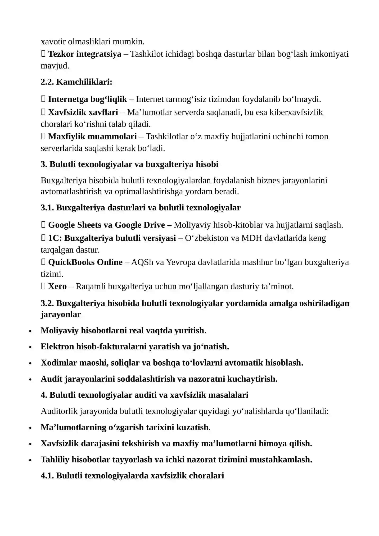 Bulutli texnologiyalar va ularning buxgalteriya hisobida qo‘llanilishi 2
