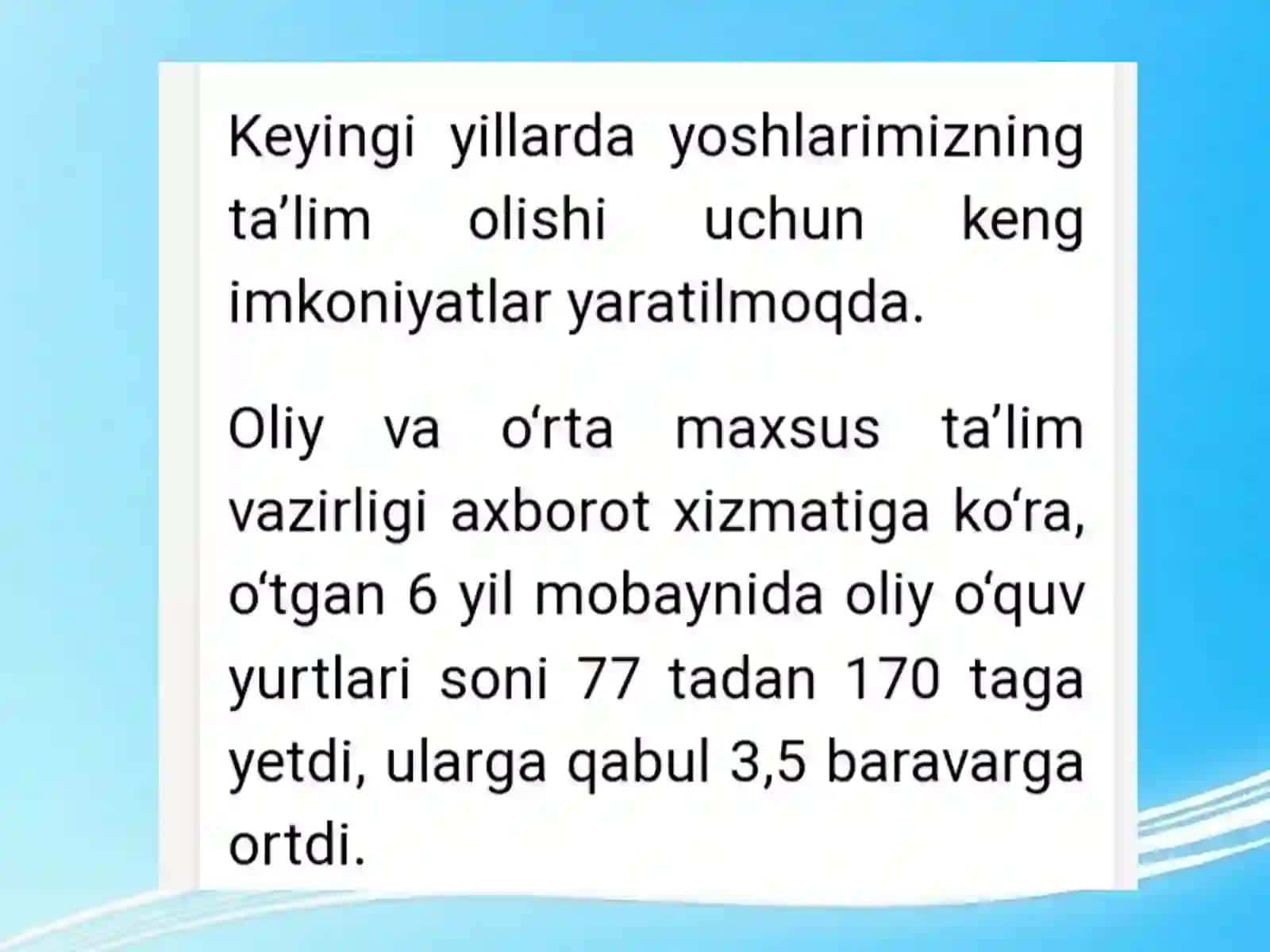 O'zbekistonda oliy ta'lim sohasida olib borilgan islohotlar va uning istiqbollari 2