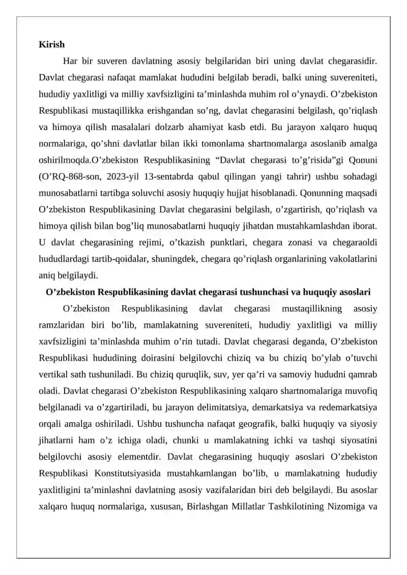 O’zbekiston Respublikasining Davlat chegarasi to’g’risida”gi qonuni 2