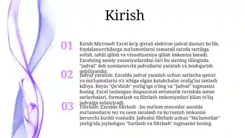 Microsoft Excel Dasturida Jadval Yaratish Filtirlash 2