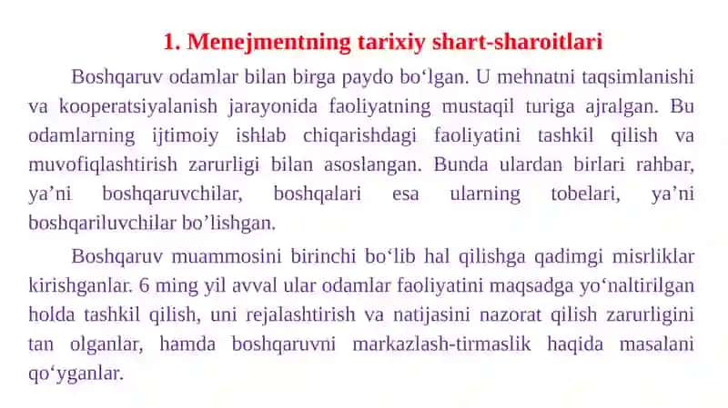 Menejment nazariyasining shakllanishi va rivojlanishi 2