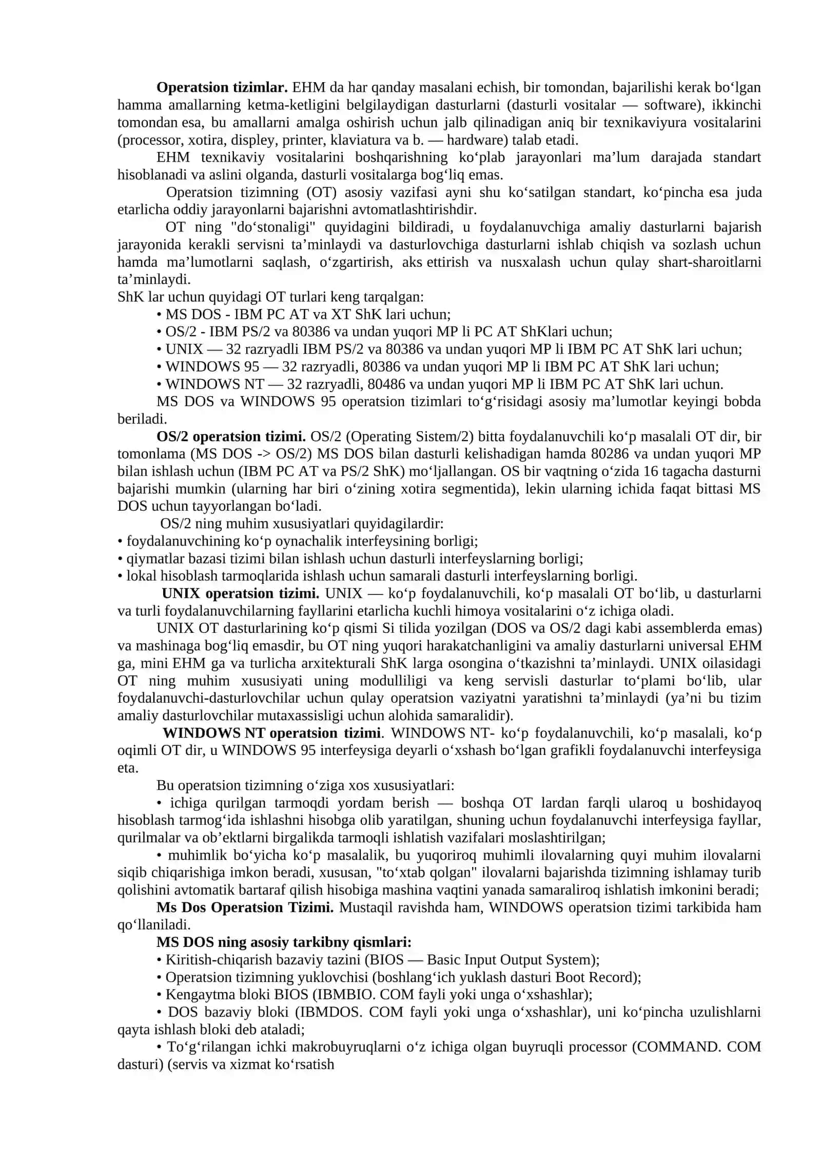 SISTEMAVIY DASTURIY TA’MINOT VA ULARNING TURLARI 2
