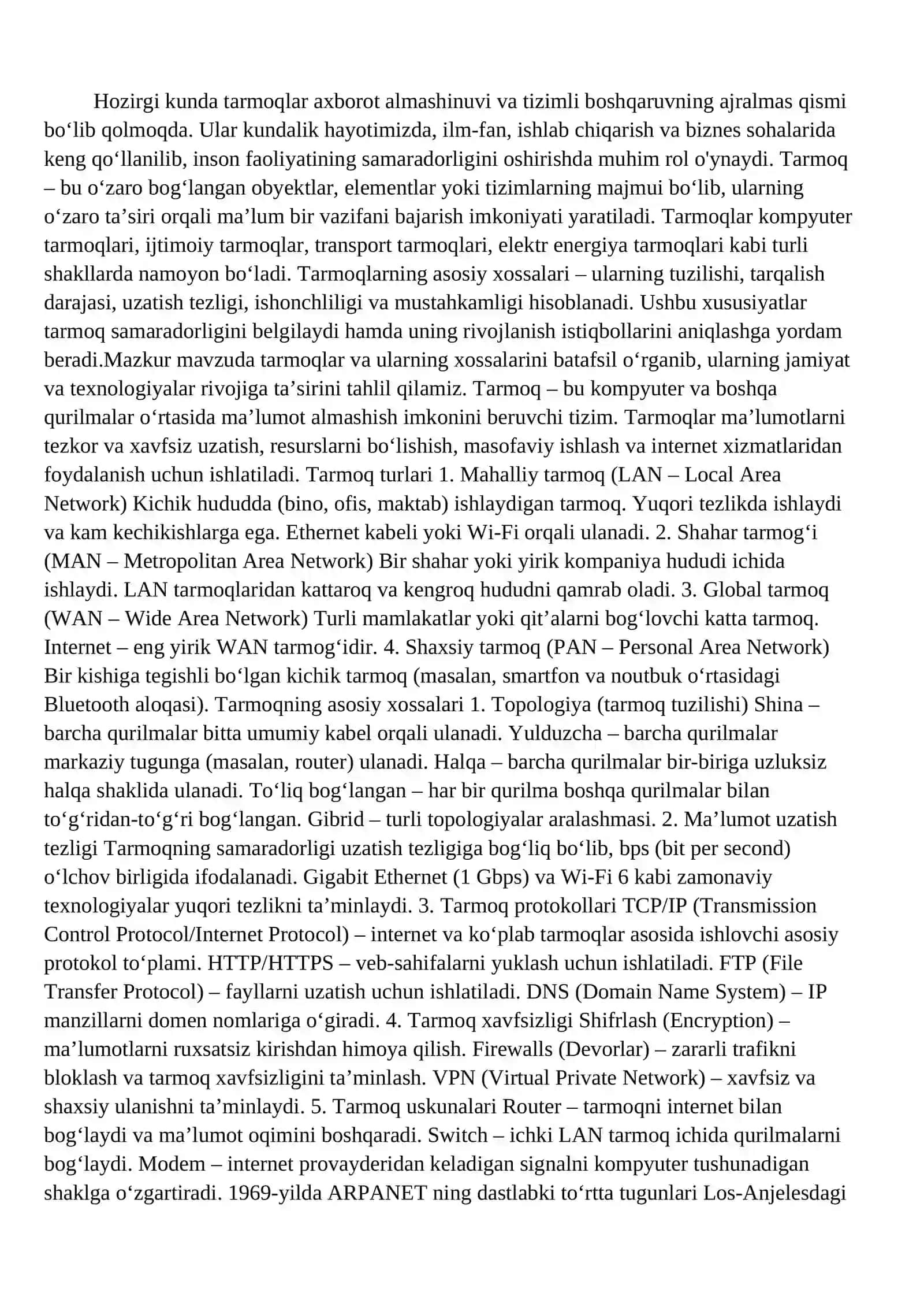 Tarmoqda axborot almashinuvini tashkil etish tamoyillari 2