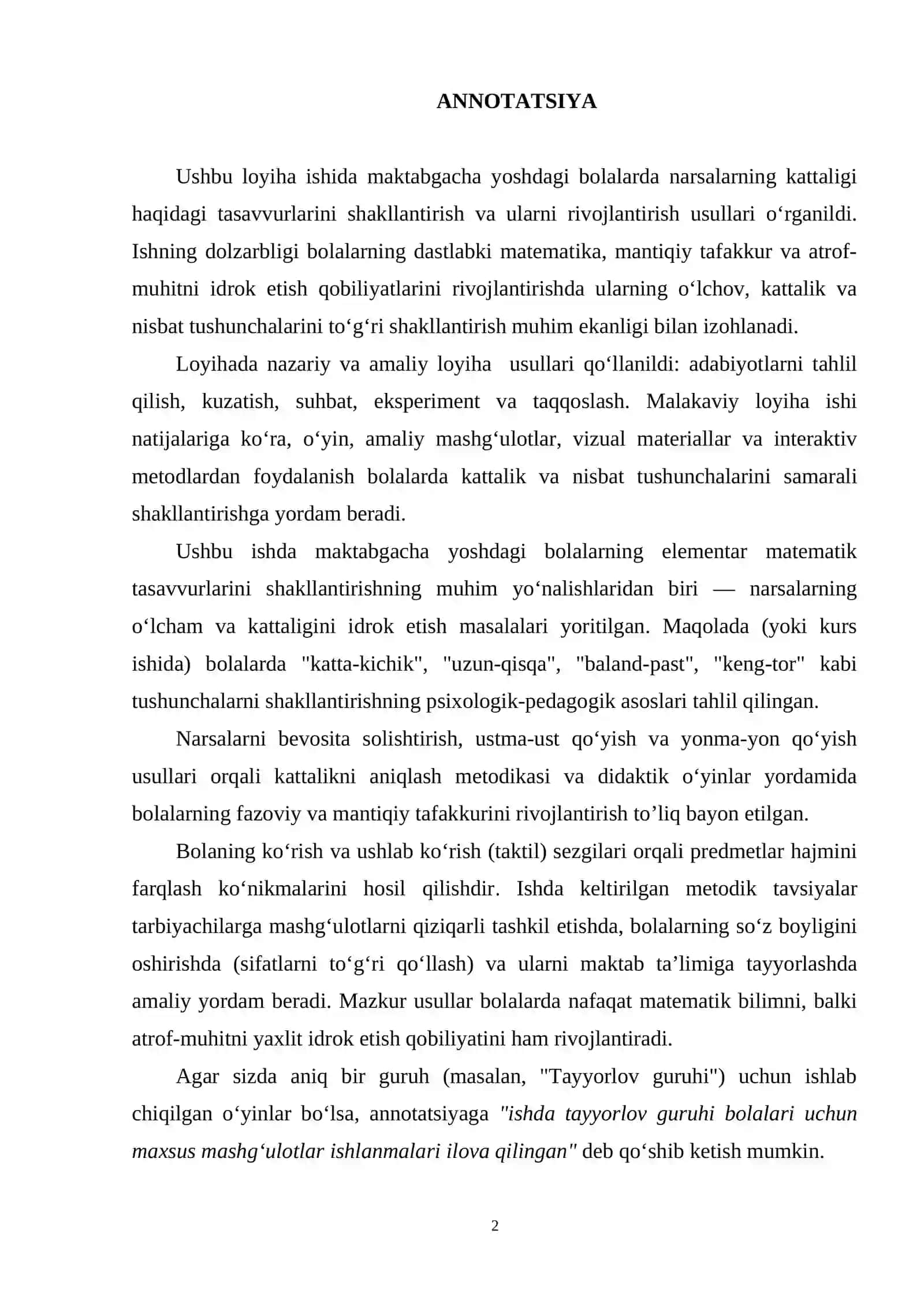 MAKTABGACHA TA’LIM TASHKILOTI TARBIYACHILARI MALAKA OSHIRISH KURSI 2