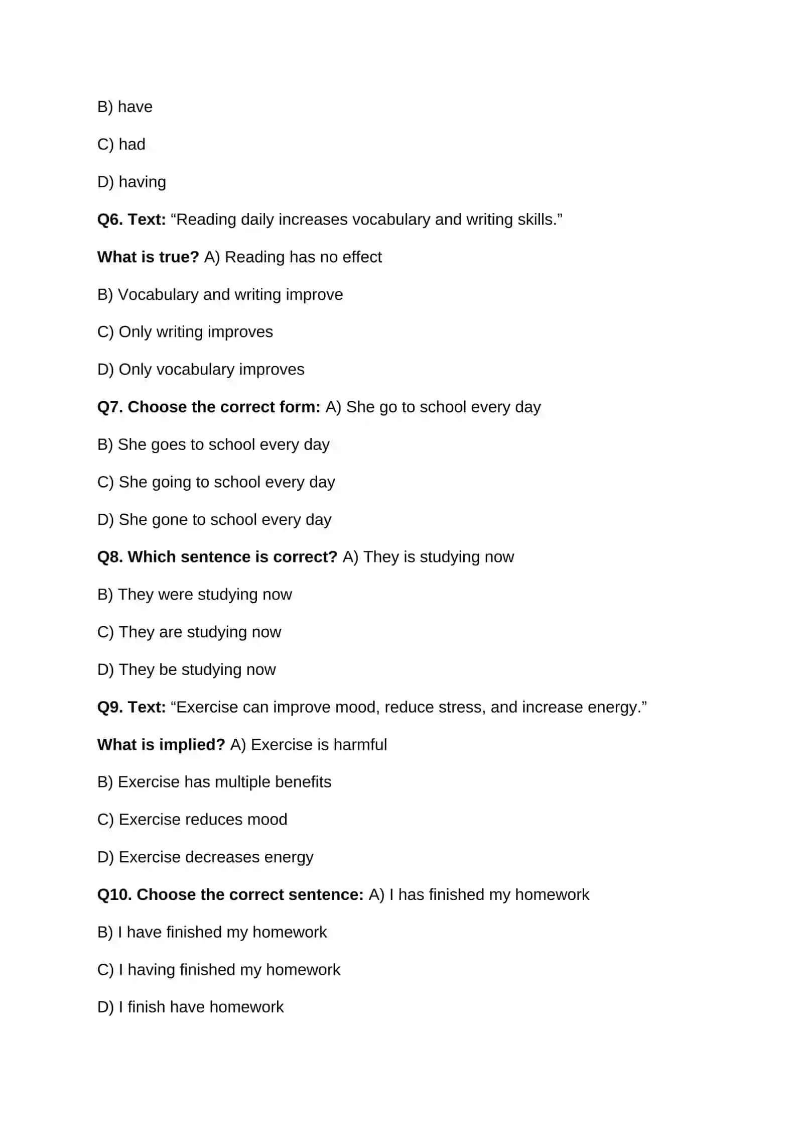 SAT STYLE TEST WITH ANSWERS 2