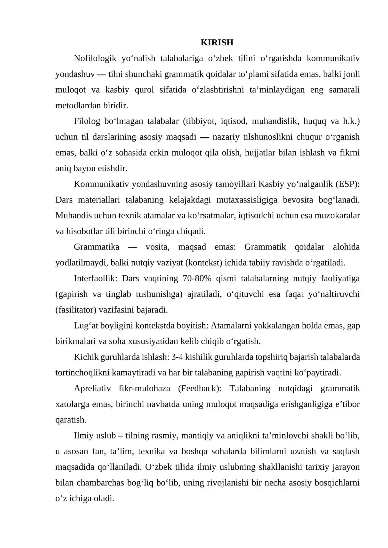 NOFILOLOGIK YO‘NALISH TALABALARI UCHUN O‘ZBEK TILI DARSLARIDA KOMMUNIKATIV YONDASHUVNING QO‘LLANILISHI 2
