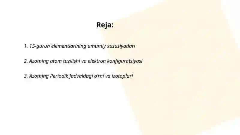 15-guruh elementlari. Azot, uning birikmalari va xossalari 2