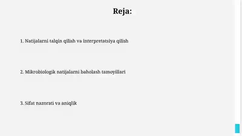 Mikrobiologik natijalarni baholash prinsipi 2