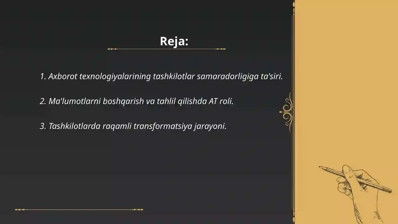 Axborot texnologiyasi (AT) ning tashkilotlar ish uslubiga taʼsiri. Mikroprotsessorli uy qurilmalari 2