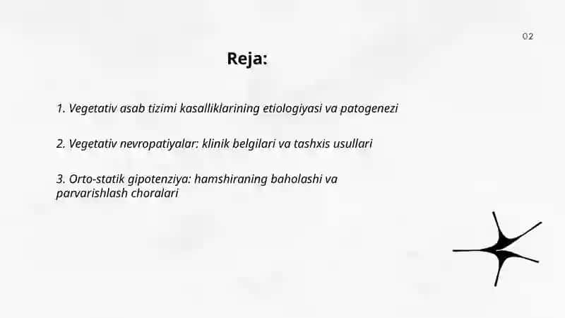 Vegetativ asab tizimi kasalliklari. Asab tizimini kasbga aloqador kasalliklarida hamshiralik ishi 2